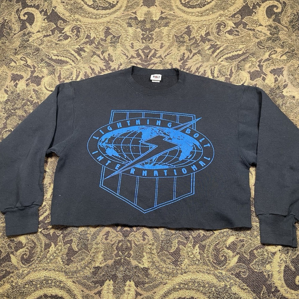 Vtg 90s Lightning Bolt International black boxy sweatshirt Womens Size Medium